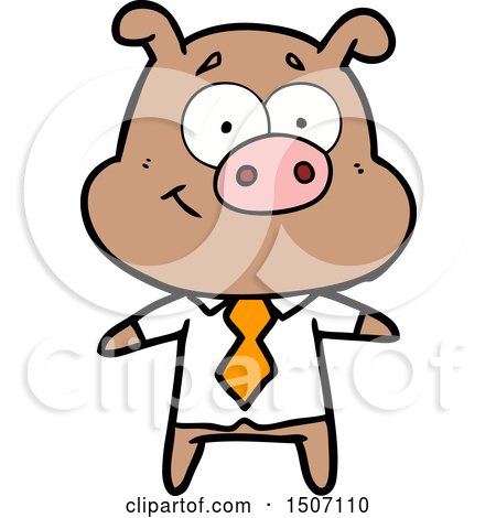 Happy Animal Clipart Cartoon Pig Boss by lineartestpilot