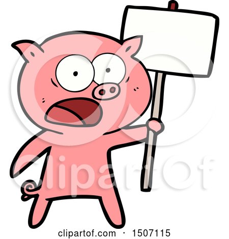 Animal Clipart Cartoon Pig Protesting by lineartestpilot