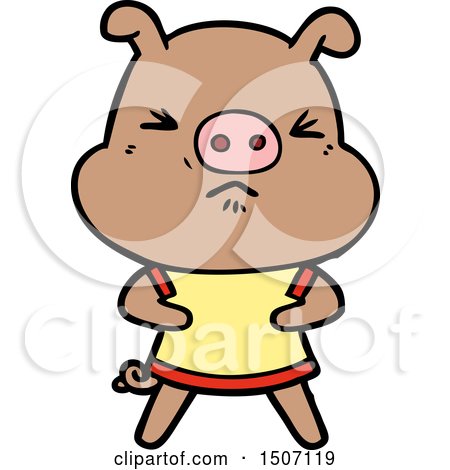 Animal Clipart Cartoon Angry Pig Wearing Tee Shirt by lineartestpilot