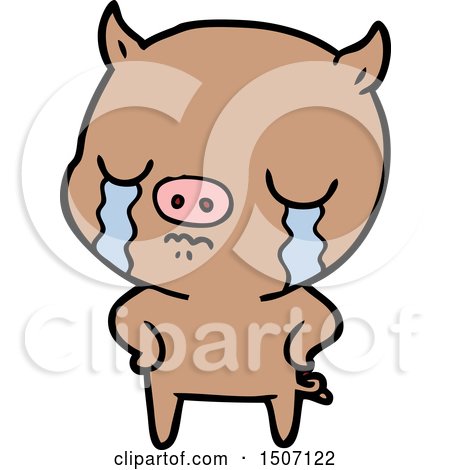 Animal Clipart Cartoon Pig Crying with Hands on Hips by lineartestpilot