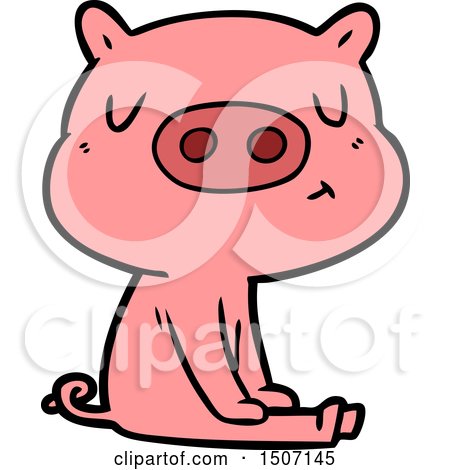 Animal Clipart Cartoon Content Pig Meditating by lineartestpilot