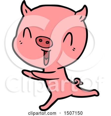 Happy Animal Clipart Cartoon Pig Running by lineartestpilot