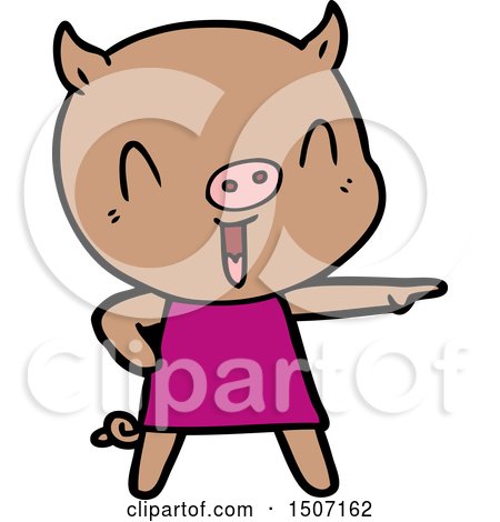 Happy Animal Clipart Cartoon Pig in Dress by lineartestpilot