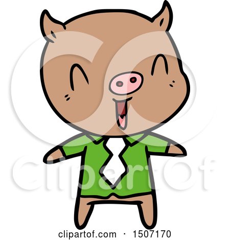 Happy Animal Clipart Cartoon Pig Wearing Shirt and Tie by lineartestpilot