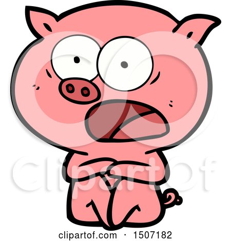 Shocked Animal Clipart Cartoon Pig Sitting down by lineartestpilot