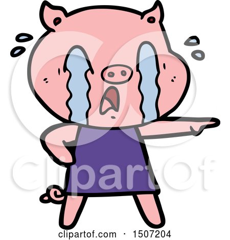Crying Pig Animal Clipart Cartoon Wearing Human Clothes by lineartestpilot