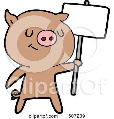 Happy Animal Clipart Cartoon Pig with Placard by lineartestpilot