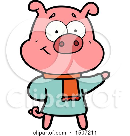 Happy Animal Clipart Cartoon Pig Wearing Warm Clothes by lineartestpilot