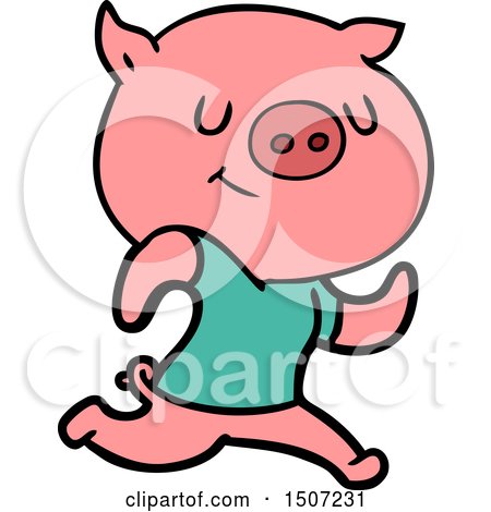 Happy Animal Clipart Cartoon Pig Running by lineartestpilot