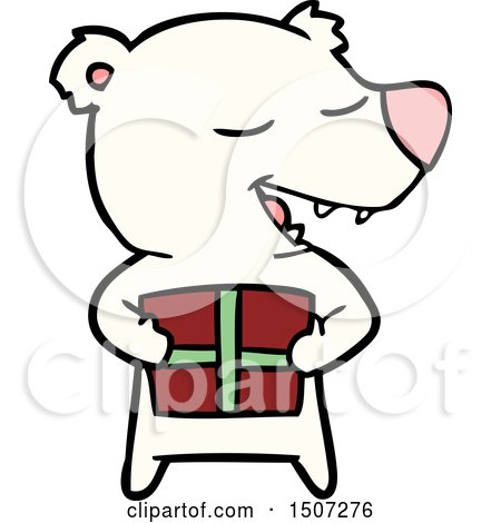 Cartoon Polar Bear with Present by lineartestpilot