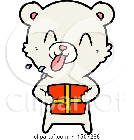 Rude Cartoon Polar Bear Sticking out Tongue with Present by lineartestpilot