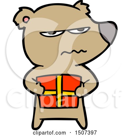 Angry Bear Cartoon Holding Present by lineartestpilot