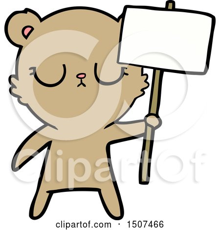 Peaceful Cartoon Bear Cub with Protest Sign by lineartestpilot