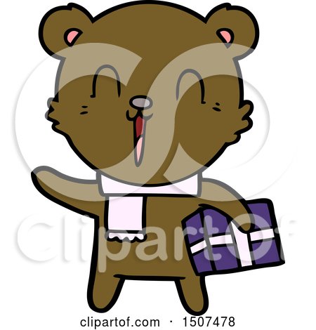 Happy Cartoon Bear with Gift by lineartestpilot