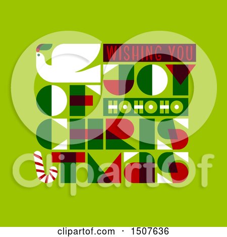 Clipart of a Dove with Wishing You Joyof Christmasmas Text on Green - Royalty Free Vector Illustration by elena