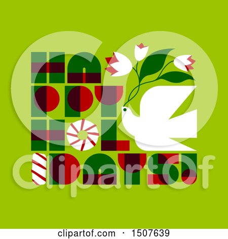 Clipart of a Christmas Dove with Happy Holidays Text on Green - Royalty Free Vector Illustration by elena