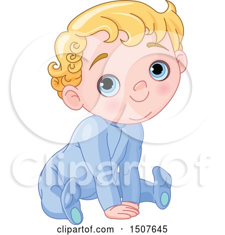 Clipart of a Blond Haired, Blue Eyed Caucasian Baby Boy Sitting - Royalty Free Vector Illustration by Pushkin