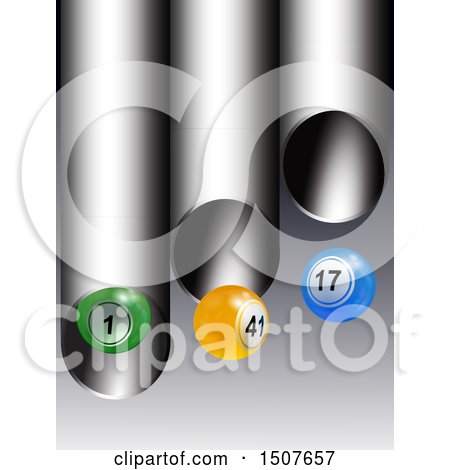 Clipart of 3d Colorful Bingo or Lottery Ball Falling from Metal Tubes - Royalty Free Vector Illustration by elaineitalia