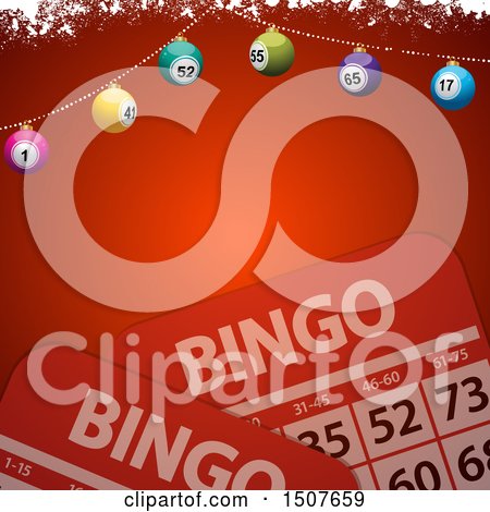 Clipart of a Christmas Bingo Background with Cards and a Banner of Balls - Royalty Free Vector Illustration by elaineitalia