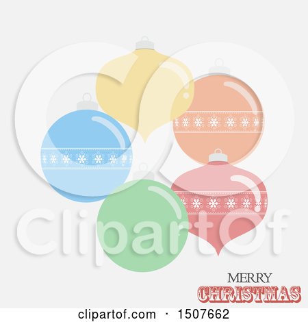 Clipart of a Merry Christmas Greeting with Faded Colorful Bauble Ornaments - Royalty Free Vector Illustration by elaineitalia