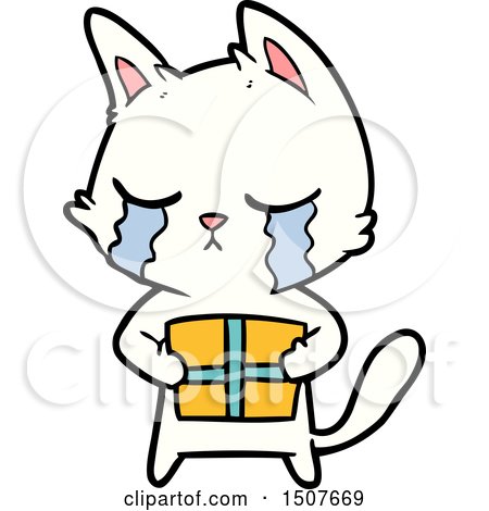 Crying Cartoon Cat Holding Christmas Present by lineartestpilot