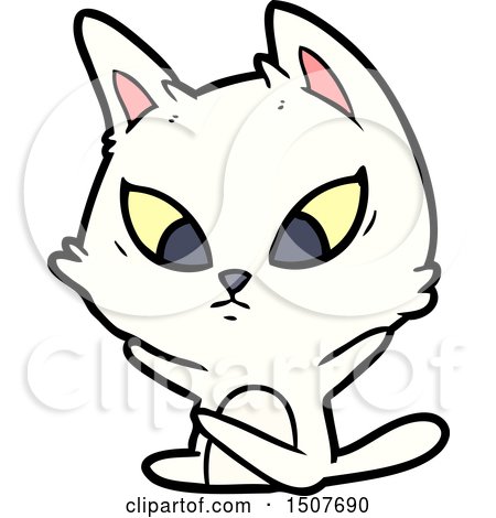 Confused Cartoon Cat Sitting by lineartestpilot
