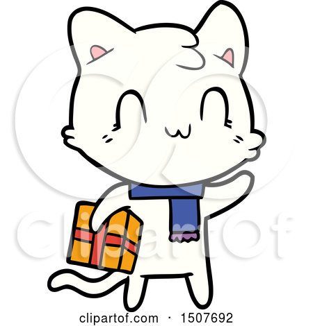 Cartoon Happy Cat Wearing Scarf by lineartestpilot