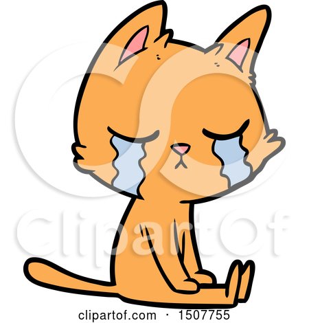 Crying Cartoon Cat Sitting by lineartestpilot