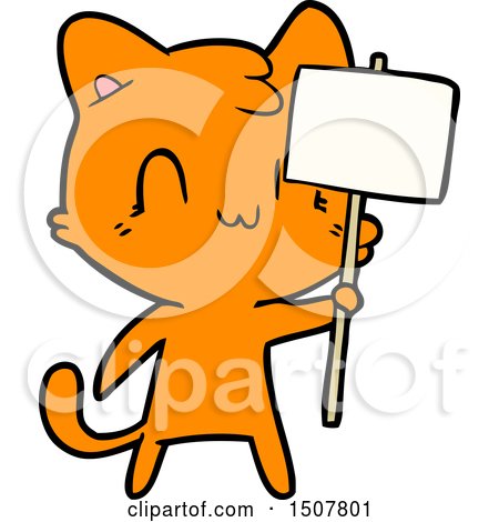 Cartoon Happy Cat with Blank Sign by lineartestpilot