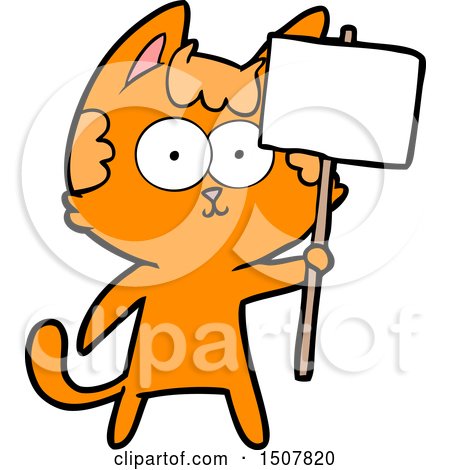 Happy Cartoon Cat with Sign by lineartestpilot
