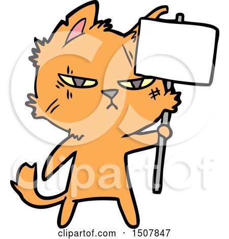 Tough Cartoon Cat with Protest Sign by lineartestpilot