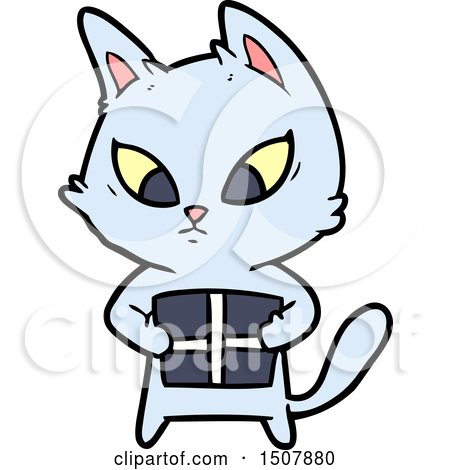 Confused Cartoon Cat with Gift by lineartestpilot