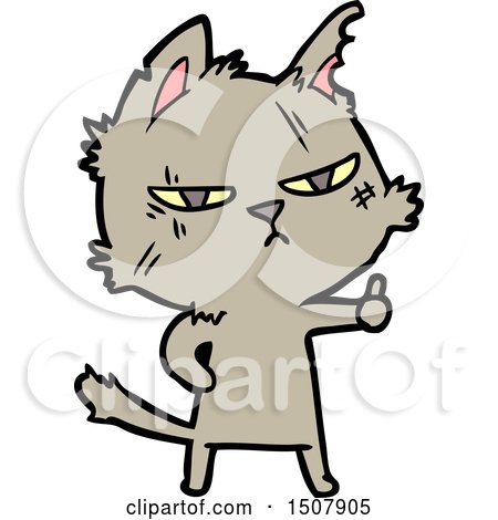 Tough Cartoon Cat Giving Thumbs up Symbol by lineartestpilot