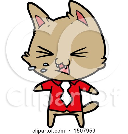 Cartoon Cat Wearing Shirt Hissing by lineartestpilot