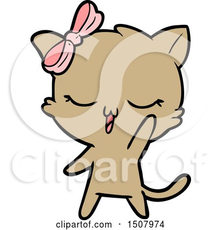 Cartoon Cat with Bow on Head Waving by lineartestpilot