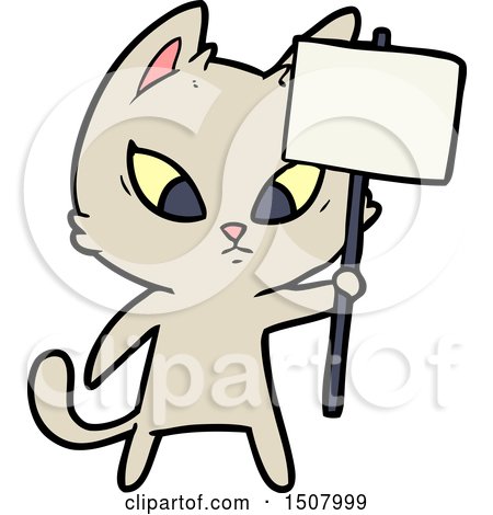 Confused Cartoon Cat with Protest Sign by lineartestpilot