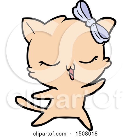 Cartoon Dancing Cat with Bow on Head by lineartestpilot