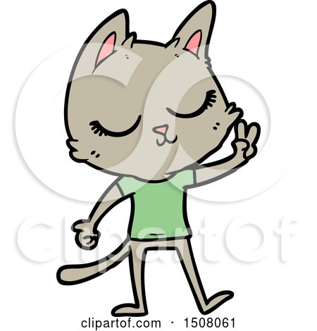 Calm Cartoon Cat Giving Peace Sign by lineartestpilot