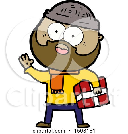 Cartoon Bearded Man with Present by lineartestpilot