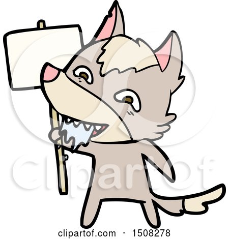 Cartoon Hungry Wolf with Sign Post by lineartestpilot