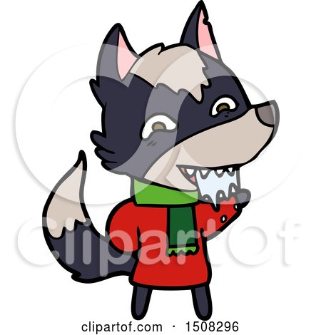 Cartoon Hungry Wolf in Winter Clothes by lineartestpilot