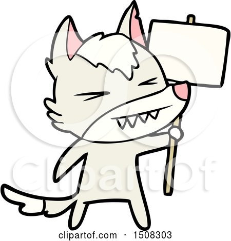 Angry Wolf Cartoon with Placard by lineartestpilot