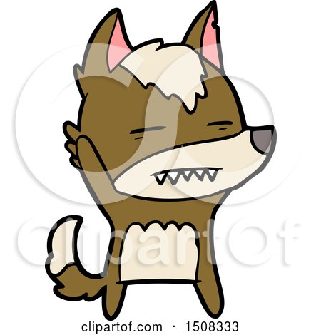 Cartoon Wolf Waving Showing Teeth by lineartestpilot