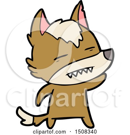 Cartoon Wolf Waving Showing Teeth by lineartestpilot