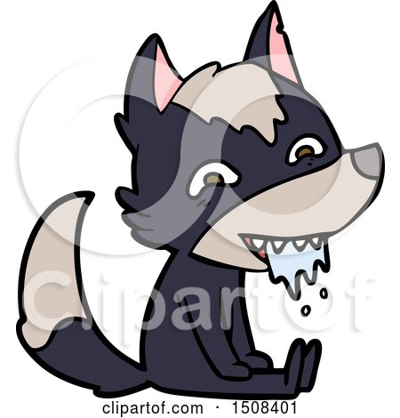 Cartoon Hungry Wolf Sitting Waiting by lineartestpilot