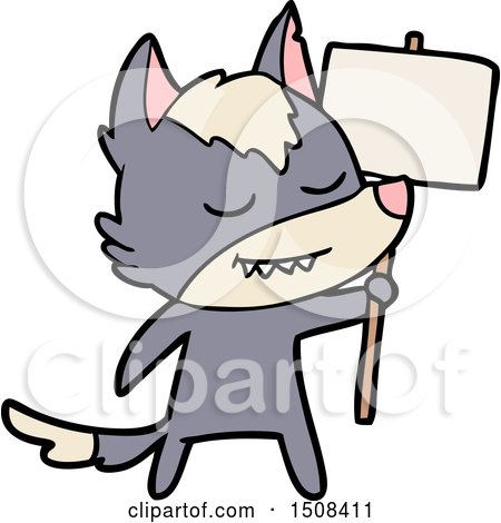 Friendly Cartoon Wolf with Blank Sign by lineartestpilot