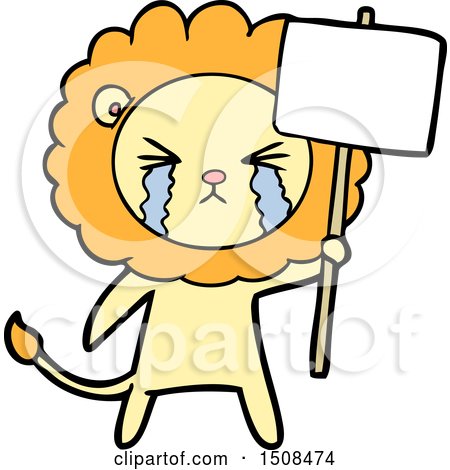 Cartoon Crying Lion with Placard by lineartestpilot