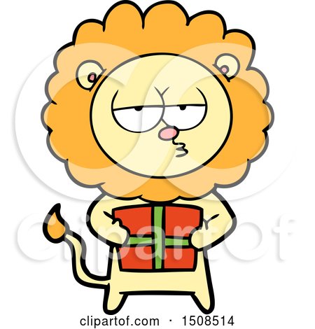 Cartoon Bored Lion with Present by lineartestpilot