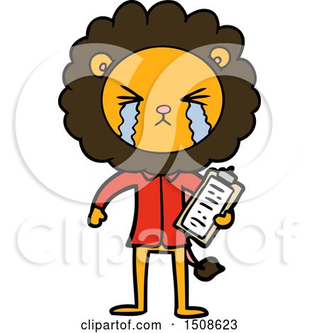 Cartoon Crying Lion with Clipboard by lineartestpilot