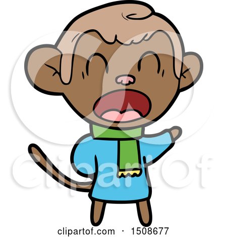 Shouting Cartoon Monkey Wearing Scarf by lineartestpilot